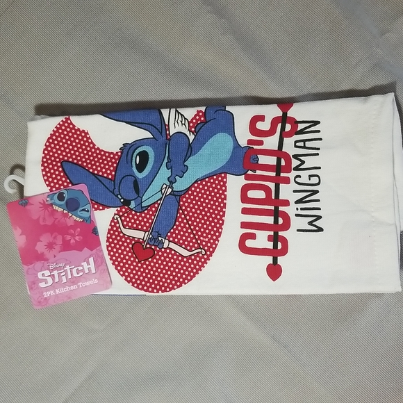 DISNEY STITCH CUPID'S  WINGMAN  KITCHEN TOWELS 2-PAK - Picture 1 of 9
